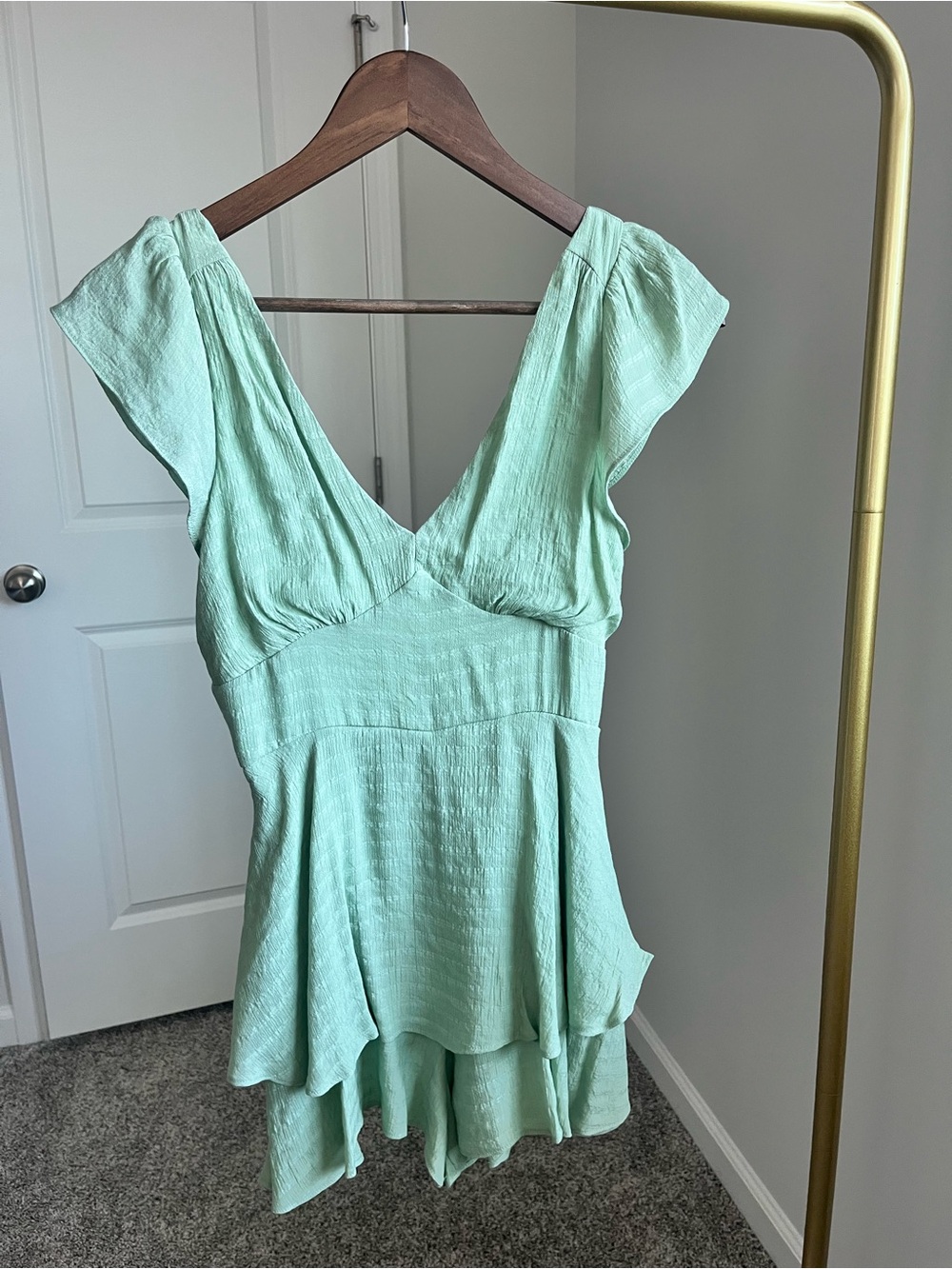 Altar'd State Sage Green V-Neck Textured Dress
